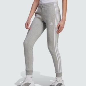 Woman's Adidas Essentials 3-Stripes Fleece Joggers Gray XS Sweatpants Athleisure